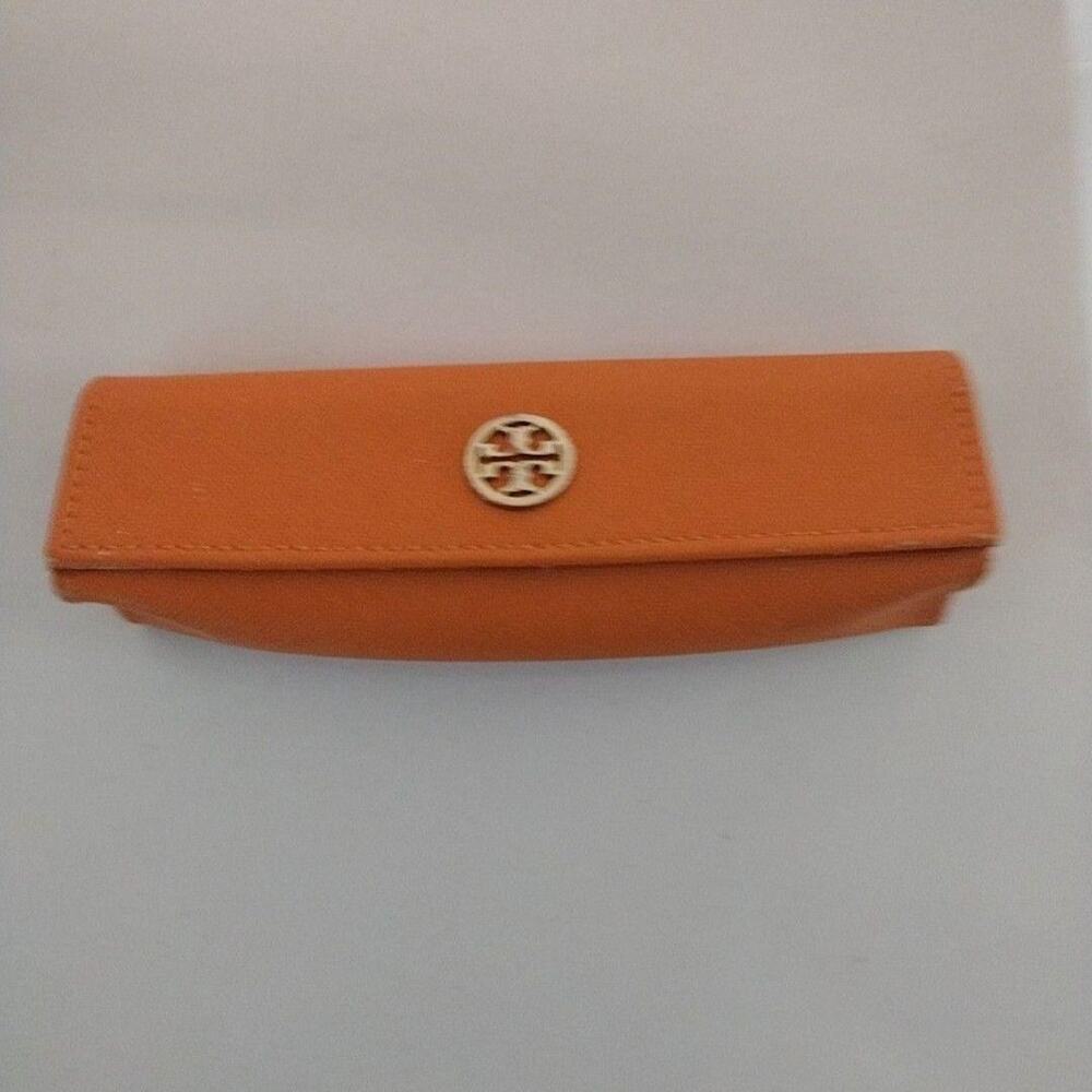 Tory Burch Eyeglass Sunglass Case Womens One Size Orange Logo Snap Hard Compact